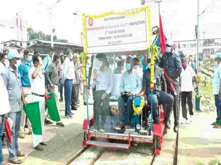 chennai tambaram to chengalpattu 3rd path is finshed ready to goeletric train ஹேப்பி நியூஸ்..!  விரைவில் தாம்பரம் - செங்கல்பட்டு வரை மூன்றாவது பாதையில் மின்சார ரயில்