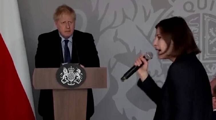 LONDON UKRAINIAN JOURNALIST SHRUGS BORS JOHNSON IN LIVE CONFERENCE TELLS PAINFUL TALES AMIDST TEARS યૂક્રેનની સ્થિતિ વર્ણવતા જ્યારે બોરિસ જોનસન સામે   મહિલા પત્રકાર રડી પડી,  જુઓ વીડિયો