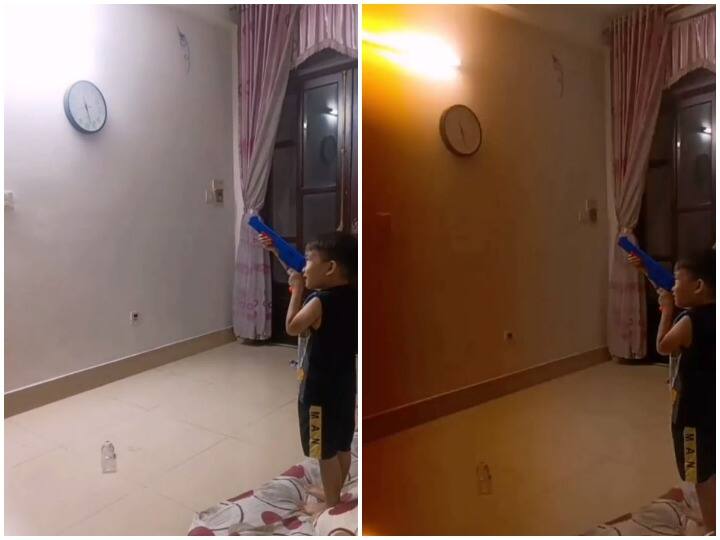 खिलौने वाली बंदूक से बच्चे ने ट्यूबलाइट पर लगाया सटीक निशाना, हैरत में डाल देगा वीडियो With a toy gun child hit tubelight accurately video will surprise you खिलौने वाली बंदूक से बच्चे ने ट्यूबलाइट पर लगाया सटीक निशाना, हैरत में डाल देगा वीडियो