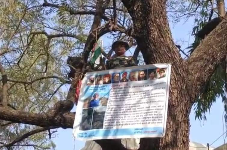 protesters climbed tree in Collector office administration cut down tree marathi news Beed News : पुन्हा जिल्हाधिकारी कार्यालयातील झाडावर आंदोलनासाठी चढला माजी सैनिक, प्रशासनाची डोकेदुखी वाढली