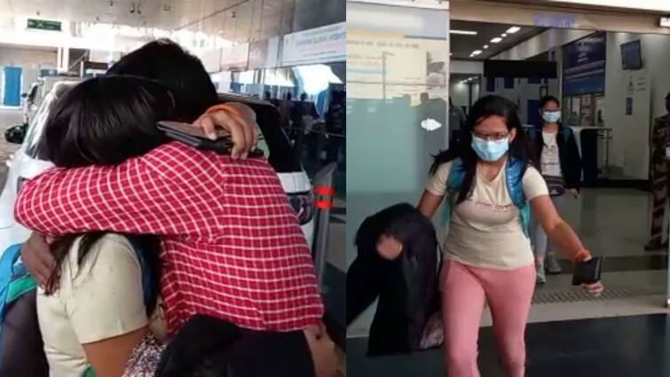 Video : Students and family crying at Surat airport after come back from Ukrain Video : યુક્રેનથી સુરત પરત આવ્યા 3 યુવાનોઃ પિતાને જોતા જ યુવતી દોડીને વળગી રડી પડી, સર્જાયા ભાવુક દ્રશ્યો