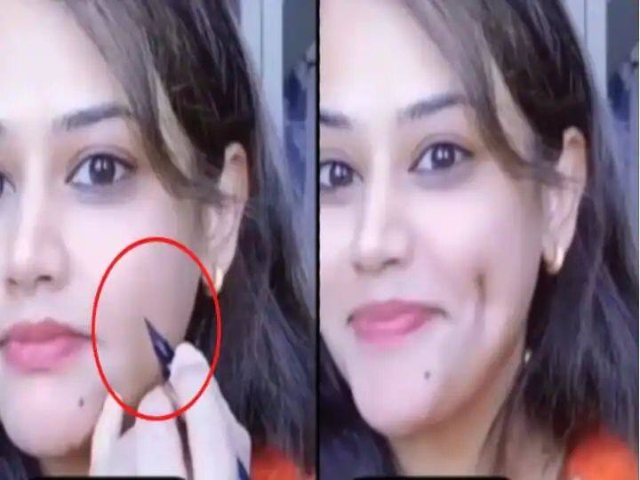 Trending News girl dimple in her cheek by using special technique see viral video marathi news Trending : तरुणीच्या गालावर 'ती' खळी नाहीच! भन्नाट आयडीया, सोशल मिडियावर ट्रोल