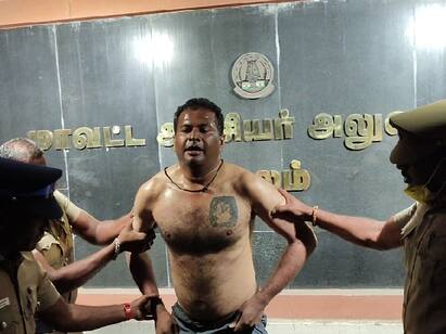 Psycho graduate youth involved in rioting with police under the influence of alcohol. salem: மது போதையில் காவலர்களிடம் ரகளையில் ஈடுபட்ட சைக்கோ பட்டதாரி இளைஞர்!