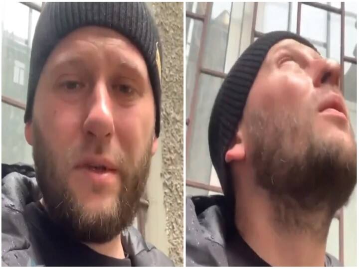 Man was recording video standing near building in Ukraine in Russia Ukraine War यूक्रेन में बिल्डिंग के पास खड़ा होकर वीडियो रिकॉर्ड कर रहा था शख्स, तभी अचानक गिरी मिसाइल