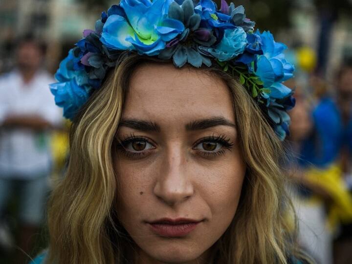 Ukrainian citizen Anastasia Burlaka poses for a photo during a rally in support of Ukraine in Miami, Florida, on March 5. (AFP)