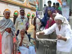 UP Elections: वोटिंग वाले दिन बुजुर्गों में दिखा जोश, कोई व्हीलचेयर तो कोई ठेले पर बैठकर पहुंचा मतदान केंद्र