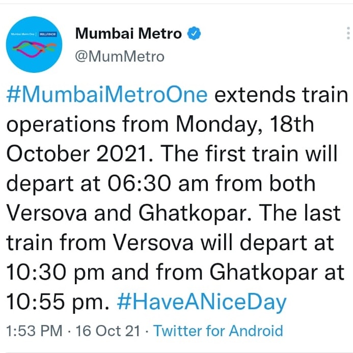 Mumbai Metro New Timings : आता उशिरापर्यंत करता येणार मेट्रोप्रवास, घाटकोपर ते वर्सोवा मेट्रोचं नवं वेळापत्रक जाहीर