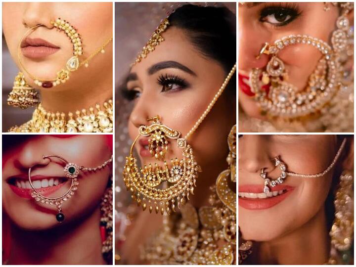 शादी के दिन सजने के लिए दुल्हन अपने लहंगे से लेकर गहनों पर सबसे ज्यादा फोकस करती हैं. ब्राइडल लुक में सबसे बड़ा ट्विस्ट नथ देती है. नथ आपके पूरा लुक को बदल कर रख देती है. ऐसे में आज हम आपके लिए कुछ नथ के डिजाइन लेकर आए हैं जिनमें से आप अपनी शादी के दिन के लिए कोई भी लुक अपना सकती हैं.