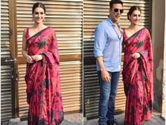 Kriti Sanon Dazzles In A Floral Printed Saree, Strikes A Pose With 'Bachchan Pandey' Akshay Kumar, SEE PICS
