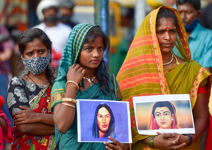 Some women were dressed as social reformers Fatima Sheik & Savitribai Phule who together began educating girls from the oppressed communities. (Photo: PTI)