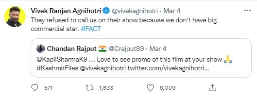 The Kashmir Files Director Vivek Agnihotri Disappointed For Not Being Invited To 'The Kapil Sharma Show