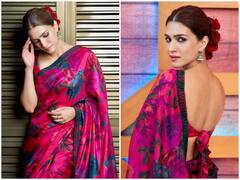 बालों में फूल सजाए कृति सेनन लगीं खूबसूरत बला, फ्लोरल प्रिंट साड़ी में दिखी मासूम नजाकत