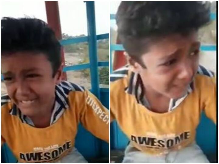 funny video of a kid who trapped in swing Start shouting bajrang bali har har mahadev for save him झूले की मस्ती बच्चे को पड़ी बहुत भारी, भगवान को याद कर लगाई बचाने की गुहार