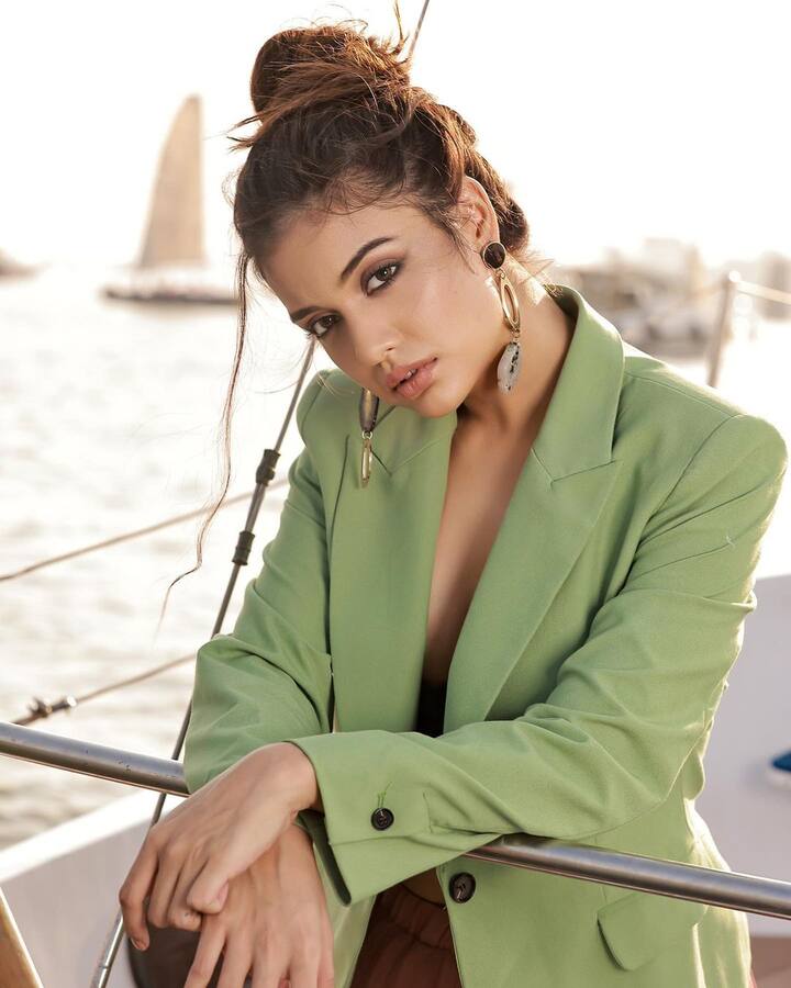 She opted for light makeup and huge earrings and her hair was styled into a messy bun. (Image Source: Instagram/@divyaagarwal_official)