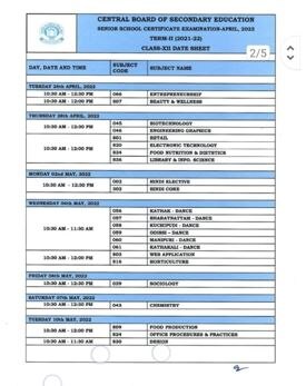 CBSE Term 2 Exams Schedule : 26 अप्रैल से आयोजित होंगी 10वीं और 12वीं टर्म 2 की परीक्षाएं, यहां देखें डेट शीट