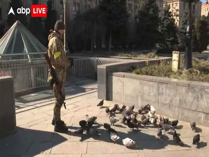 Birds arriving in large numbers at Independence Square of Kyiv, deserted due to war soldiers feeding them ANN Russia Ukraine War:  युद्ध के चलते वीरान हुए कीव के इंडिपेंडेंस स्क्वायर पर बड़ी संख्या में पहुंच रहे पक्षी, यहां तैनात सैनिक उन्हें खिला रहे हैं खाना