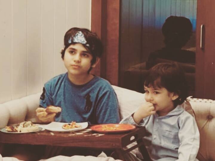 Taimur ali khan enjoys pizza party with cousin brother kiaan भाई के साथ पिज्जा पार्टी करते दिखे नन्हें तैमूर, बेबो-लोलो के बेटों के बीच दिखी शानदार बॉन्डिंग