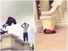 इमारत की छत पर स्टंट करना शख्स को पड़ा भारी, बैलेंस बिगड़ने से जमीन पर गिरा