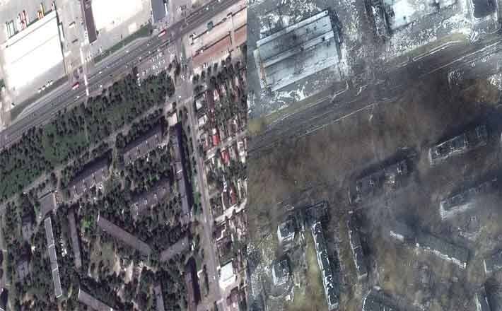 Russian heavily bombed Mariupol Ukraine the destruction of the city seen in satellite images Russia Ukraine War: मारियुपोल पर रूसी ने की भारी बमबारी, सैटेलाइट से ली गई तस्वीरों में दिखी शहर की तबाही