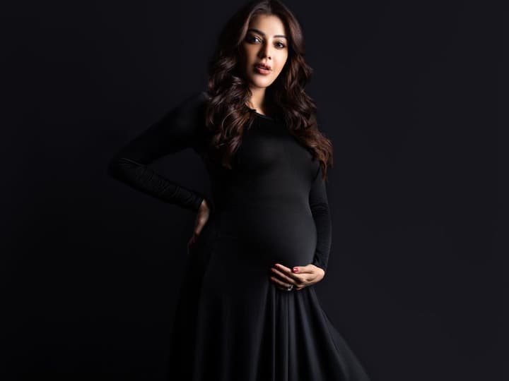 Kajal Aggarwal Showcases Her Growing Baby Bump In A Black Gown