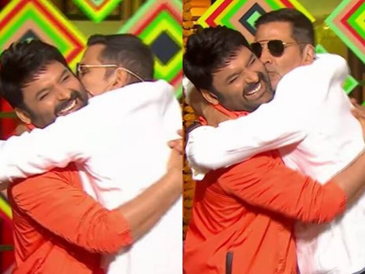 Akshay Kumar Hugged kapil sharma at comedy show on Bachchan pandey promotions holi 2022 kriti sanon शो में लौटते ही अक्षय कुमार ने कपिल शर्मा को लगाया गले ! खिलाड़ी कुमार हंसते-हंसते कह गए ये बात