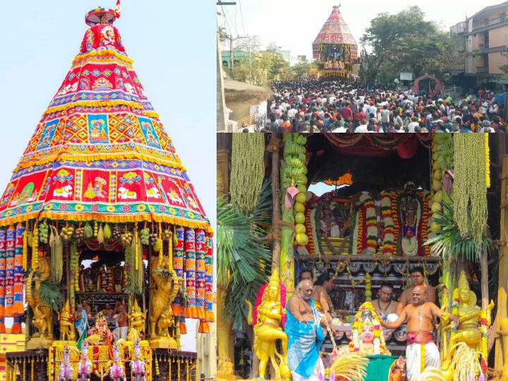 kanchipuram ekambaranathar temple festival panguni uitram 7 th day function in kanchipuram காஞ்சிபுரம் : பங்குனி உத்திரம் ஏழாம் நாள்.. தேரை வடம் பிடித்து மகிழ்ந்த மக்கள்..