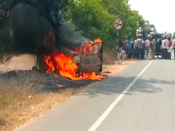 Chetpet The medical couple who were traveling in the car Faced horrible accident சேத்துப்பட்டு : சாலையோர மரத்தில் மோதி எரிந்த கார்.. மருத்துவ தம்பதியினருக்கு நேர்ந்த விபரீதம்..