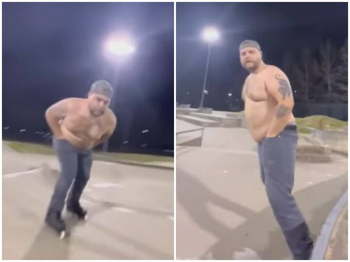 मोटे शख्स ने जेब में हाथ डाल की खतरनाक फ्लिप, बैलेंस बिगड़ता तो टूट जाती हड्डियां! Fat man dangerous flip by putting his hand in his pocket मोटे शख्स ने जेब में हाथ डाल की खतरनाक फ्लिप, बैलेंस बिगड़ता तो टूट जाती हड्डियां!