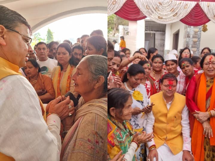 Uttarakhand Pushkar Singh Dhami worshiped after reaching Kainchi Dham people raised slogans in his support ANN Holi 2022: कैंची धाम पहुंचकर जनता से मिले कार्यवाहक मुख्यमंत्री पुष्कर सिंह धामी, जताया आभार
