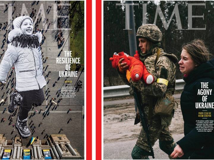 Ukraine Russia War Time magazine cover page used Ukraine war two photos one shows resilience and other shows agony of Ukrainian people  Ukraine Russia War: टाइम मैगजीन ने अपने कवर पेज पर यूक्रेन युद्ध की दो भावुक तस्वीरों को दी जगह