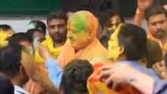 Delhi Deputy Chief Minister Manish Sisodia plays Holi with the party colleagues and family