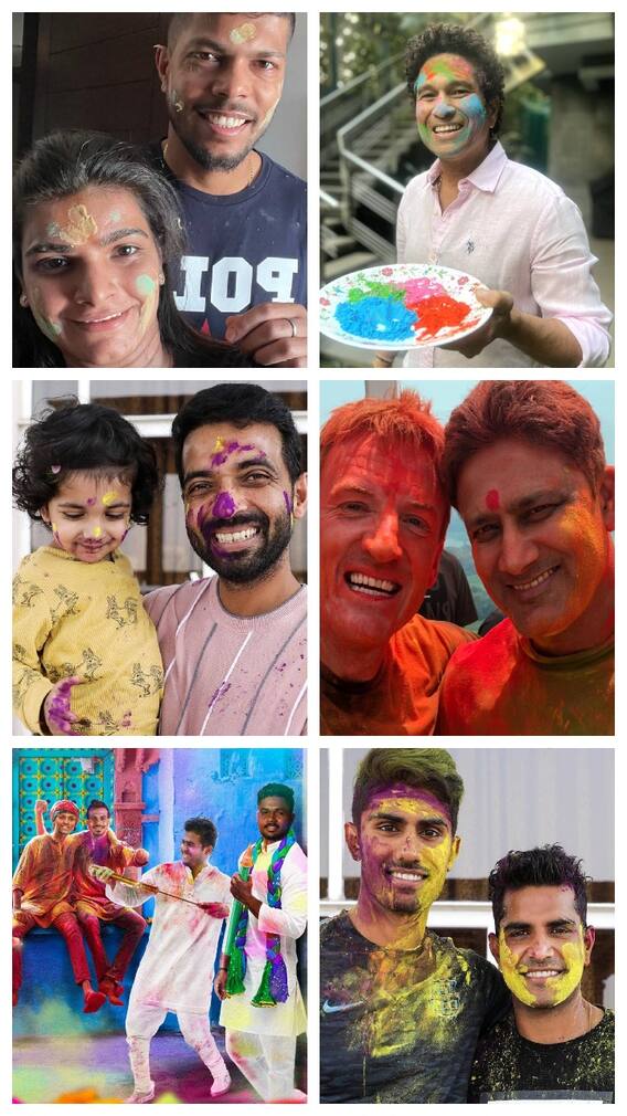 హోలీ సంబరాల్లో క్రికెటర్లు - రంగుల్లో మునిగి తేలారుగా!
