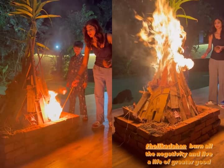 शिल्पा शेट्टी ने परिवार के साथ किया होलिका दहन, बहन शमिता ने भी राकेश बापट संग शेयर की वीडियो