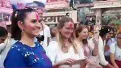 Foreign tourists rejoice during Holi celebrations in Rishikesh