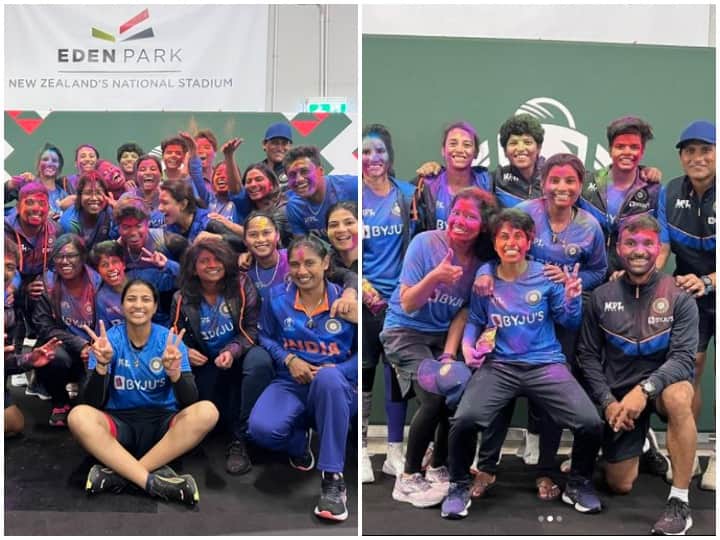 BCCI shares post of India women cricket team celebrate Holi in New Zealand  स्मृति मंधाना और मिताली राज समेत टीम इंडिया ने न्यूजीलैंड में खेली होली, सामने आई ये खास तस्वीर