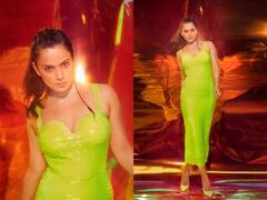 कंगना रनौत ने नियोन ड्रेस में दिखाए ऐसे तेवर, फोटोज देख फैंस बोले- उफ्फ ये अदाएं