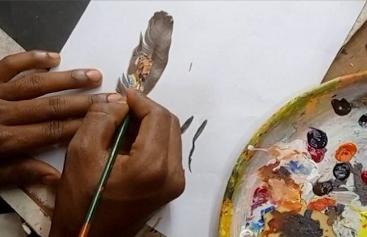 अॅक्रलिक कलरच्या माध्यमातून हे चित्र रेखाटले असून महाराजांना चित्रातून मानवंदना दिल्या आहेत.