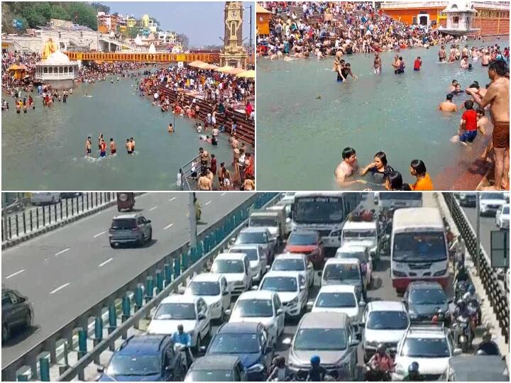 इस बार मार्च महीने में ही भयंकर गर्मी पड़ रही है. भारतीय मौसम विभाग ने भी संभावना जताई है कि इस साल गर्मी सारे रिकॉर्ड तोड़ देगी. वहीं भीषण गर्मी से बचने के लिए लोगों ने अब पहाड़ों की और भागना शुरू कर दिया है. हरिद्वार (Haridwar) के हर की पौड़ी पर भी वीकेंड पर बड़ी संख्या में सैलानी (Toursits) उमड़े. देशभर से पहुंचे पर्यटकों की भीड़ की वजह से ट्रैफिक व्यवस्था भी गड़बड़ा गई. कई जगहों पर जाम की स्थिति बन गई. इस दौरान पुलिस को यातायात प्रबंधन में काफी परेशानी उठानी पड़ी.