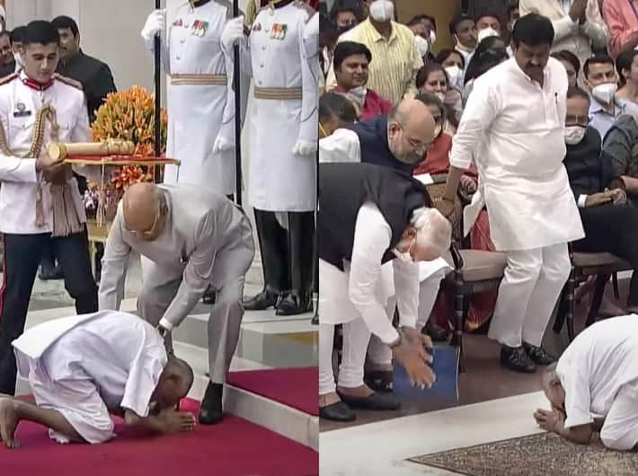 WATCH Swami Sivananda receives Padma Shri award from President Ram Nath Kovind for his contribution in the field of Yoga video viral on social media Watch: पद्मश्री पुरस्कार लेने नंगे पैर पहुंचे 126 साल के स्वामी शिवानंद, दंडवत प्रणाम कर जीता सभी का दिल, देखें वीडियो