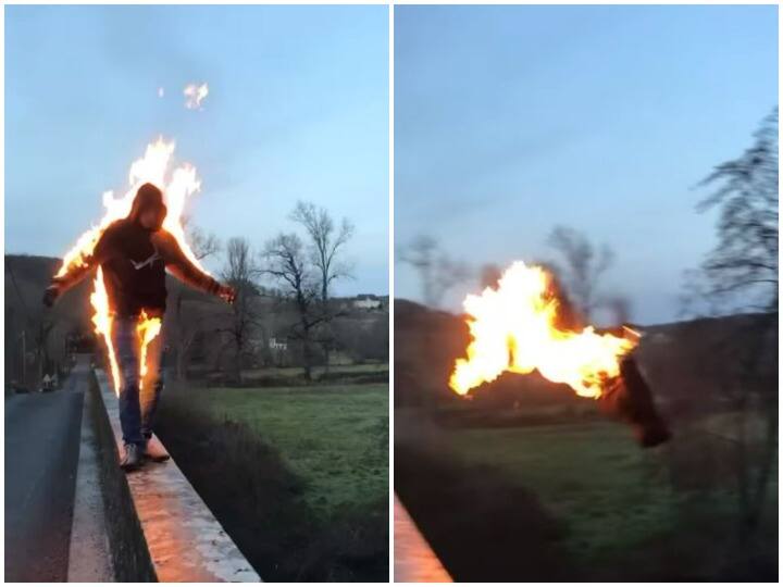 Man who set himself on fire did a surprising stunt  खुद पर आग लगाकर शख्स ने किया हैरतअंगेज स्टंट, देखकर कांप जाएगी रूह