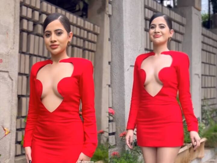Urfi javed Step Out In Front Open Red  Short Dress Urfi Video Viral On Social Media इठालाती...बलखाती उर्फी जावेद के इस वीडियो पर हो जाएंगे फिदा! ड्रेस ने फिर खींचा सबका ध्यान