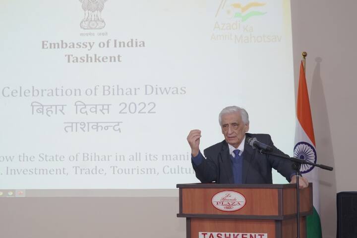 Various presentations by officials of the embassy highlighted investment and export policies of the Government of Bihar, the state's culture and its tourism sector. The discussion also suggested that Bihar’s agricultural products like mangoes and bananas can find a ready market in Uzbekistan as the Government of Uzbekistan has given permission for their import from India. (Image Source: Indian Embassy, Uzbekistan)