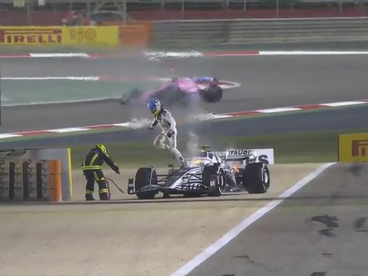 Pierre Gasly AlphaTauri catches fire formula 1 bahrain grand prix watch video बहरीन ग्रैंड प्रिक्स के दौरान टला बड़ा हादसा, अल्फाटौरी के ड्राइवर ने कार में आग लगने के बाद ऐसे बचाई जान