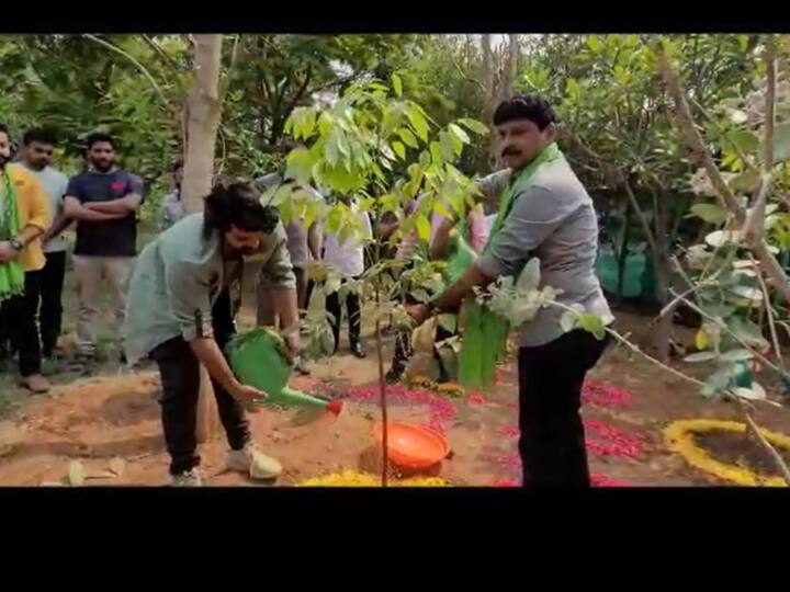 While planting saplings, actor Ram Charan said that, he gets excited for 'Green Challenge' as he has done it earlier. (Image: Special arrangement)