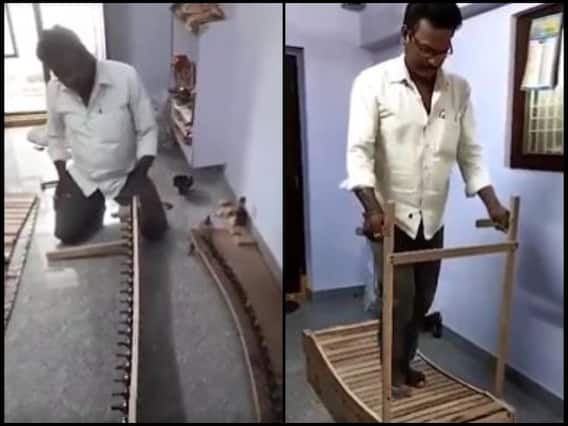 शख्स ने तैयार किया बिना बिजली से चलने वाला लकड़ी का ट्रेडमिल, वीडियो देख मंत्री केटीआर ने की तारीफ शख्स ने तैयार किया बिना बिजली से चलने वाला लकड़ी का ट्रेडमिल, वीडियो देख मंत्री केटीआर ने की तारीफ