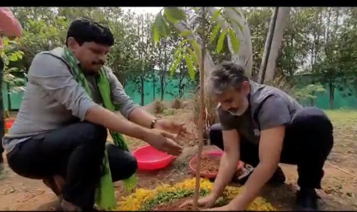 Director SS Rajamouli too planted seedlings in Gachibowli, Hyderabad. (Image: Special arrangement)