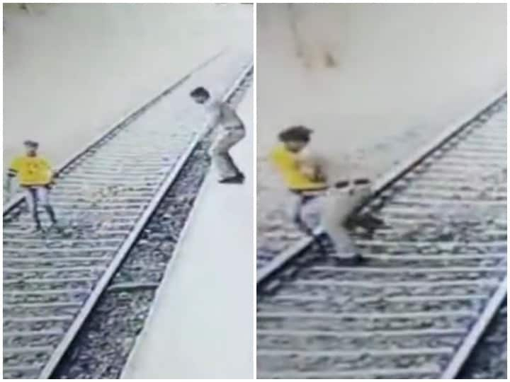 Young boy jumped in front of speeding train in Thane railway station RPF constable saved his life by risking ठाणे में तेज रफ्तार ट्रेन के सामने कूदा युवक,  जान जोखिम में डाल आरपीएफ कांस्टेबल ने बचाया