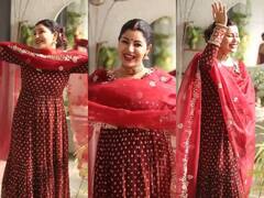 माथे पर बिंदी, लाल सूट पहने गुलाब जैसी खिली दिखीं देबीना बनर्जी, गोद भराई की रस्मों में कुछ यूं थिरकीं एक्ट्रेस