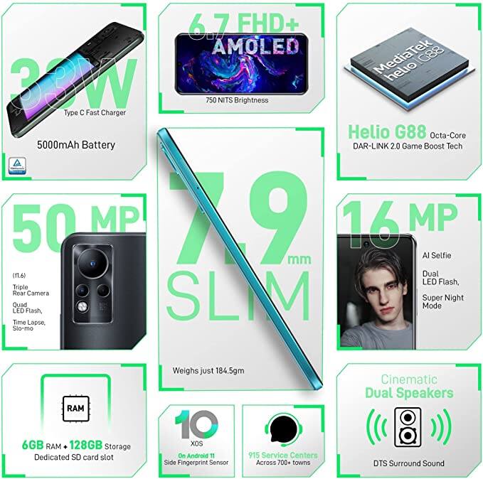 Infinix Note 11: इस स्मार्टफोन में 4 जीबी की रैम के साथ 64जीबी की इंटरनल मैमोरी दी गई है, इसमें ट्रिपल रियर कैमरा सेटअप दिया गया है. इसमें प्राइमरी कैमरा 50 मेगापिक्सल का है. इसमें पावर बैकअप के लिए 5000mAh की बैटरी दी गई है. फ्लिपकार्ट पर इसकी कीमत 10499 रुपये है.