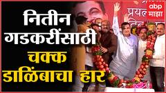 Nitin Gadkari : फुलाचा नाही फळांचा हार, डाळिंबाचा हार घालत नितीन गडकरी यांचं स्वागत